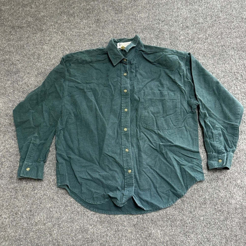 Columbia Shirt Womens Size M Green Long Sleeve Button Up Fleece Casual Pocket